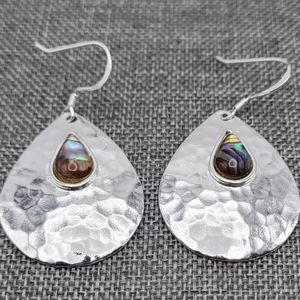 Abalone Hammered Drop Dangle Earrings 925 sterling Silver